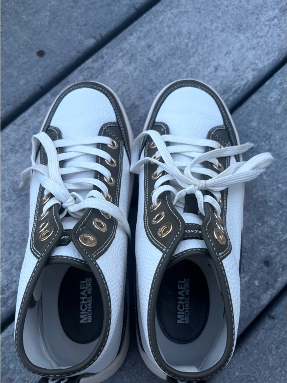 Michael Kors White and Brown Low-Top Sneakers